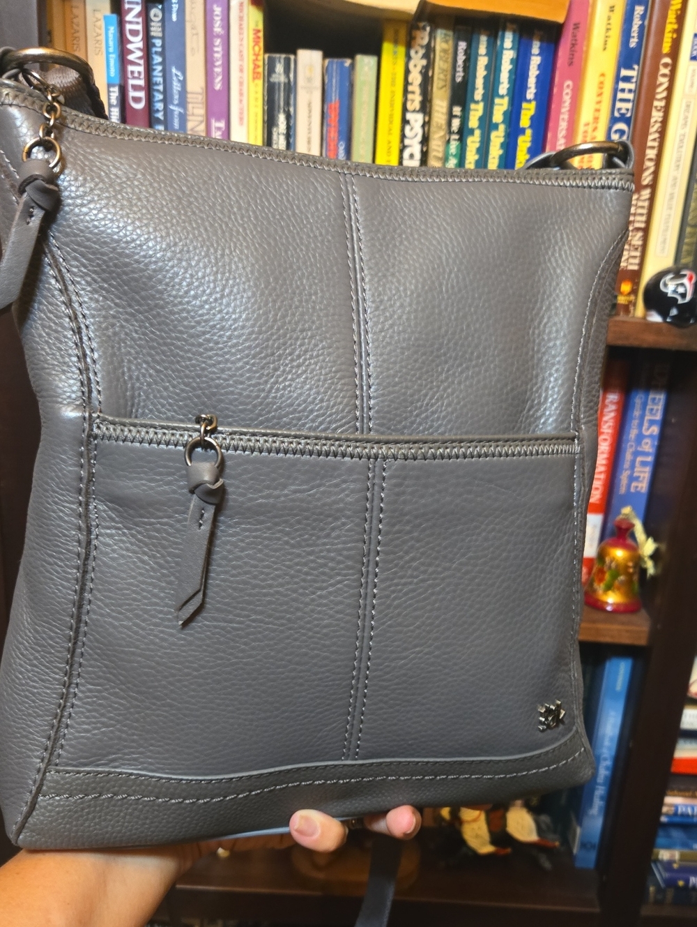 Gray Pebbled Genuane Leather Crossbody Bag - Women's Everyday Shoulder Bag